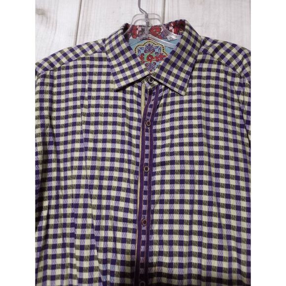 Robert Graham Shirt Men's Large Purple‎ Black Gingham Button Front - Picture 3 of 9